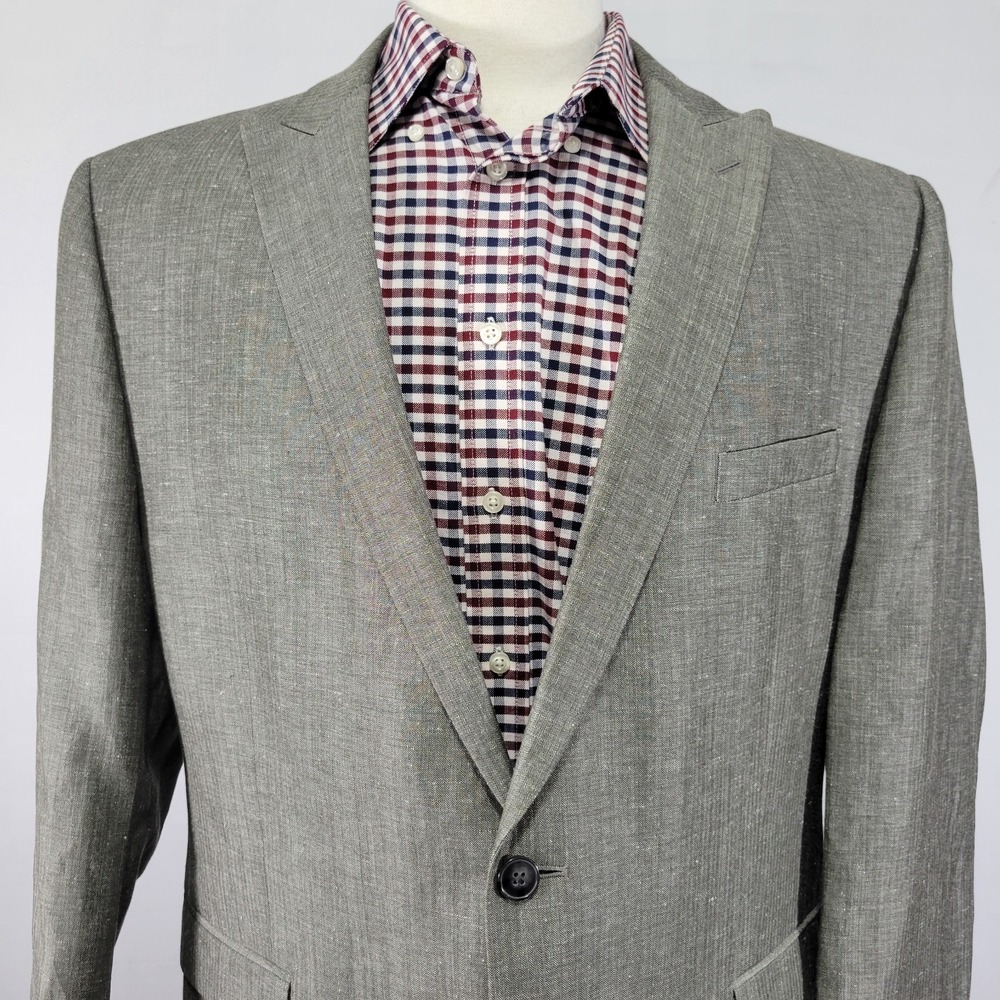 Calvin Klein‎ Men's Sport Coat Blazer Two Button Gray Herringbone Linen Wool 46R - Picture 7 of 15